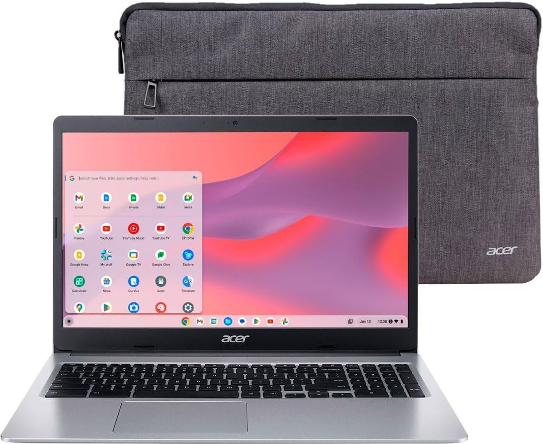 Acer Chromebook 315 15.6” HD Laptop, Intel Celeron N4020, 4GB RAM, 64GB eMMC, Chrome OS + Protective Sleeve, Silver