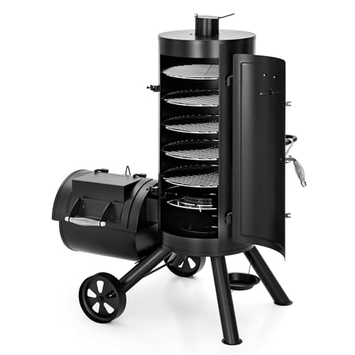 MFSTUDIO Heavy Duty Smoker, X-Large Charcoal Grill with Offset Smoker, 942 sq.in. Cooking Area, For Outdoor Camping Family & Friends Gathering, Black