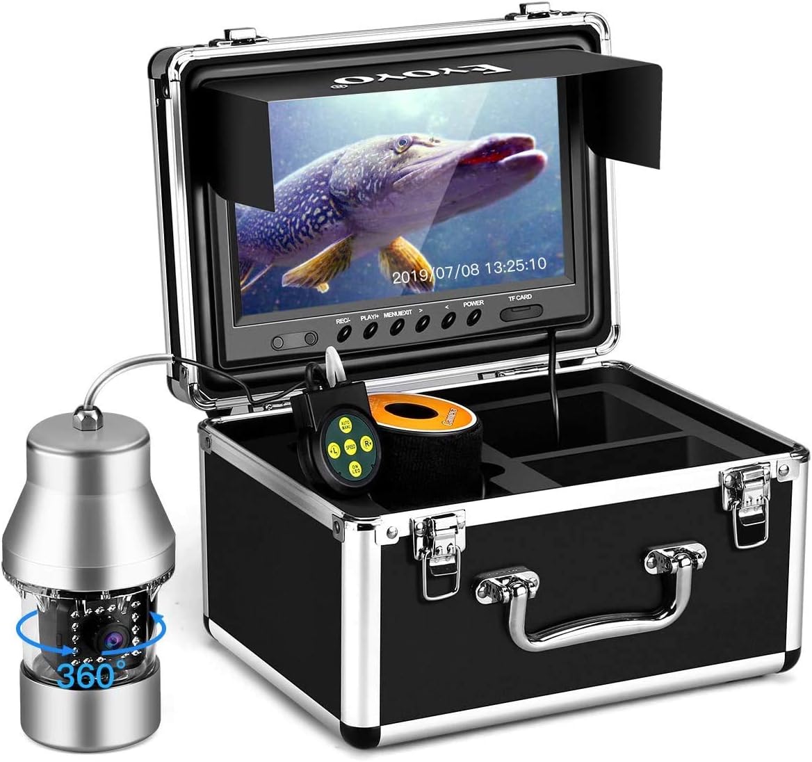 Eyoyo Underwater Fishing Camera Video Fish Finder DVR Function 9 inch Large Color Screen 360° Horizontal Panning Camera 1000TVL w/ 18 Infrared IR