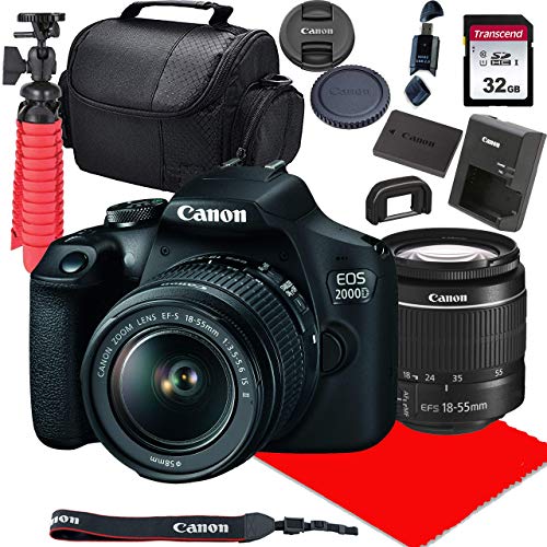 Canon EOS 2000D / Rebel T7 DSLR Camera w/ 18-55mm F/3.5-5.6 is II Lens + 32GB SD Card + More (Renewed)