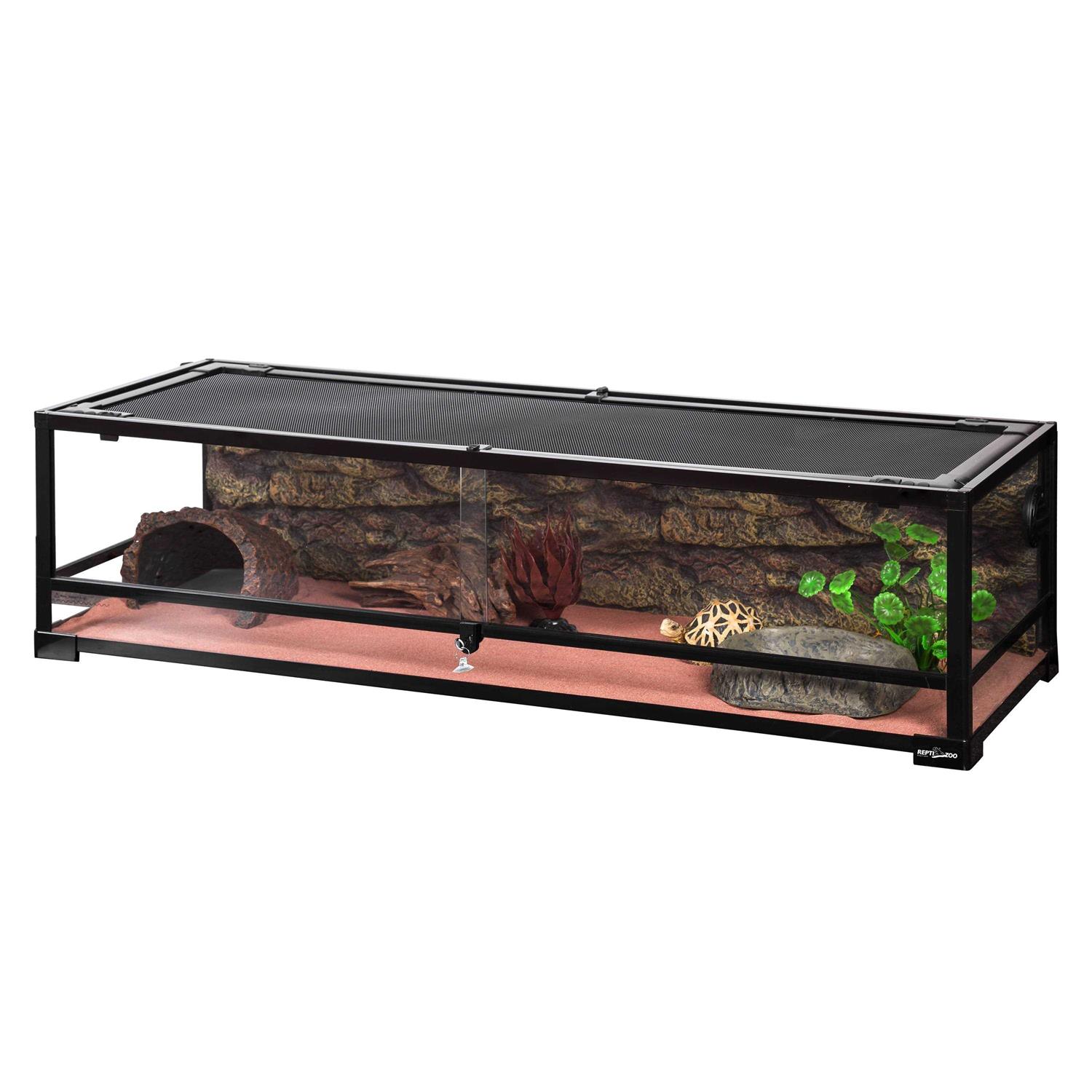 REPTI ZOO REPTI-ZOO 47 Gallon Reptile Large Terrarium Upgrade Glass Front Opening Tank Sliding Door with Screen Ventilation Reptile Terrarium About 48