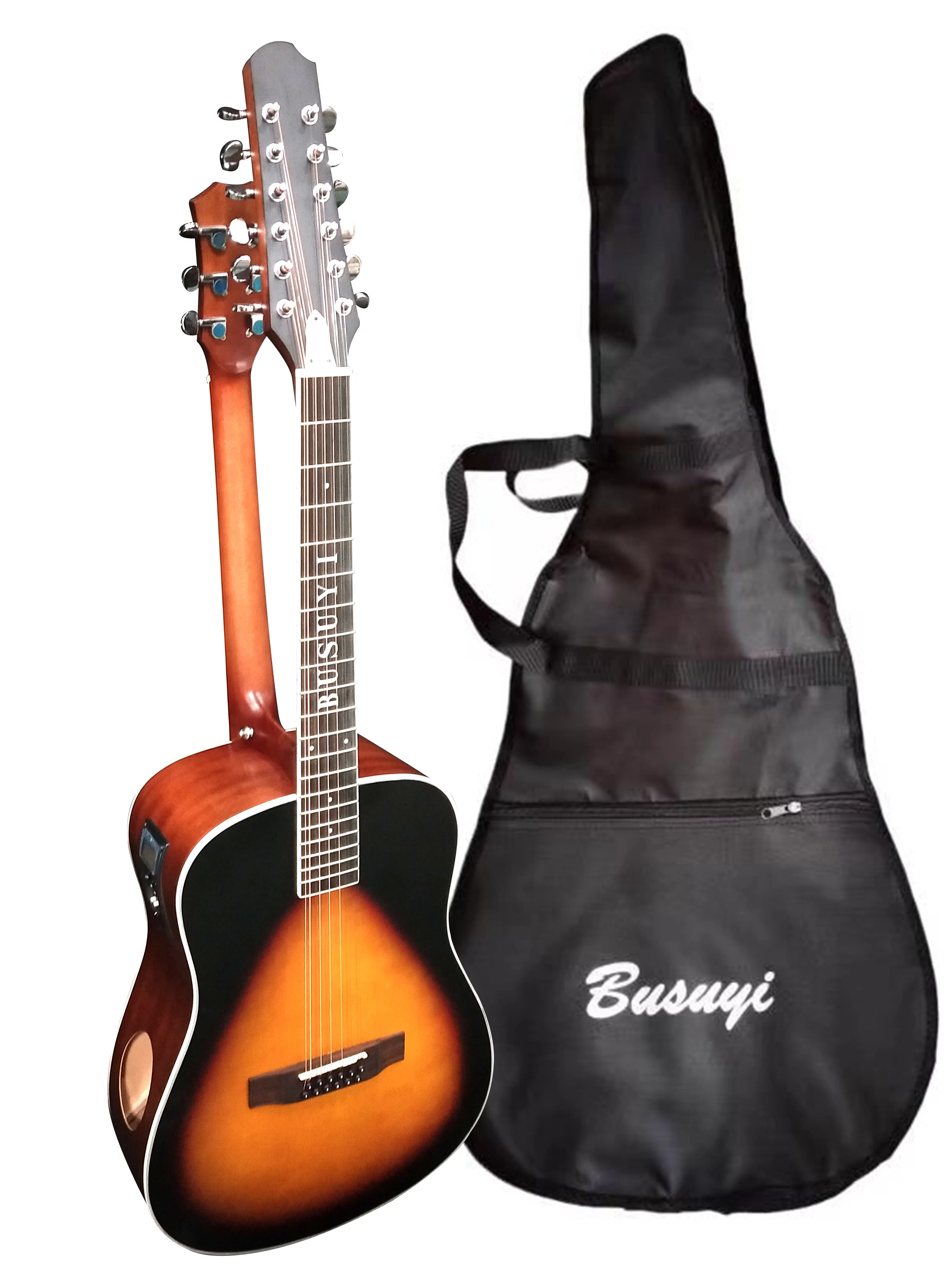 12 String Acoustic / 6 String Acoustic, Double Sided, Travel, Dreadnought , Busuyi Guitar, (Sunset) All Levels - Curated Treasures Market