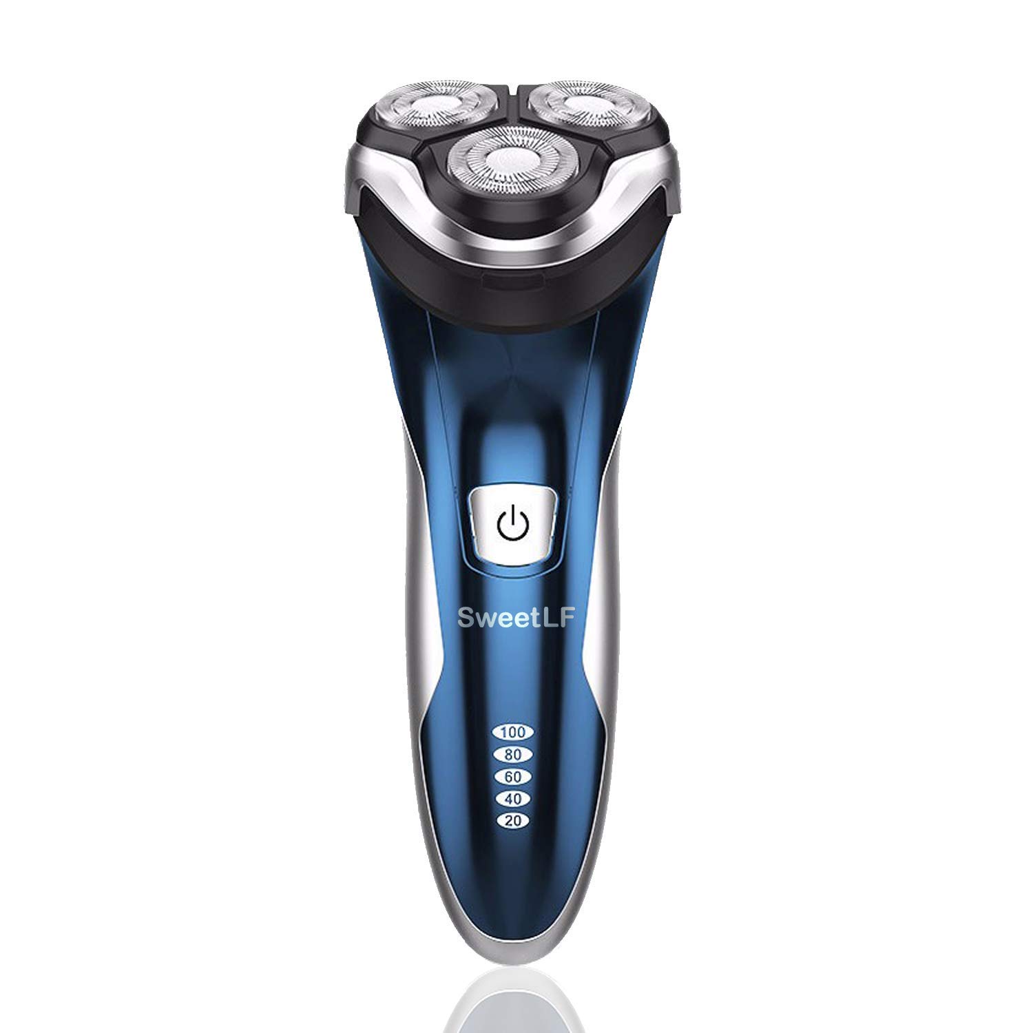 SweetLF 3D Rechargeable Waterproof IPX7 Electric Shaver Wet & Dry Rotary Shavers for Men Electric Shaving Razors with Pop-up Trimmer, Blue Pack of 2