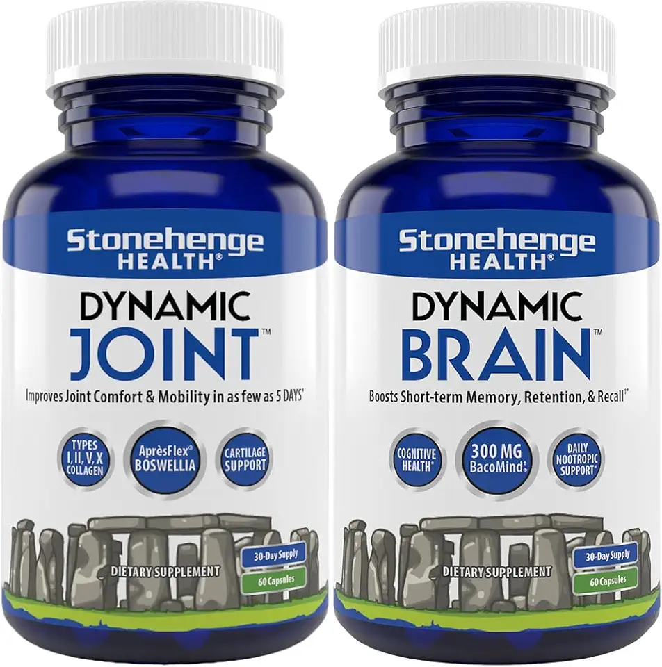 Stonehenge Health Dynamic Joint + Dynamic Brain Bundle Supplement Supports Comfort, Mobility, Flexibility + Memory Acquisition and Retention