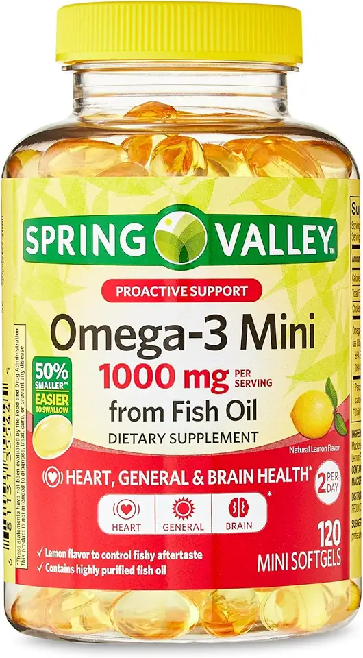 Spring Valley Omega-3 Mini Fish Oil Supplement, 1000 mg, 120 Mini Softgels - Kansas Nuitrition - HNZSDS