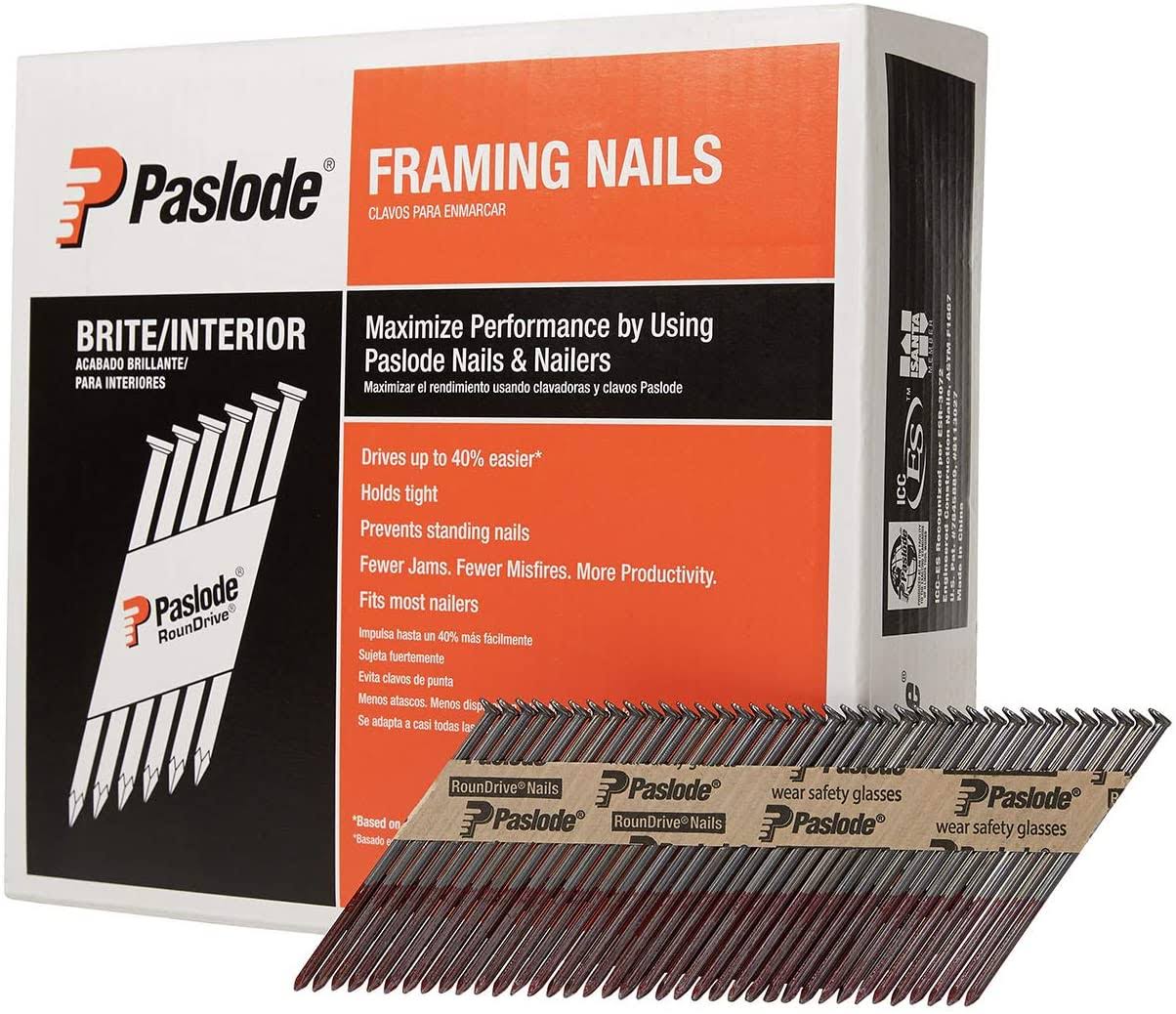 Paslode , Framing Nails, 650839, 30 Degree RounDrive Brite, 3 1/4 inch x .131 Gauge, Smooth, 2,500 per Box