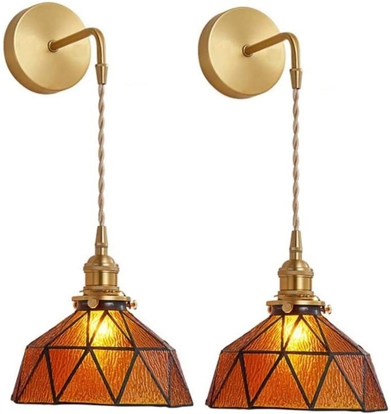 Tiffany Wall Sconces Battery Operated Set of 2,Indoor Wireless Wall Lights with Remote