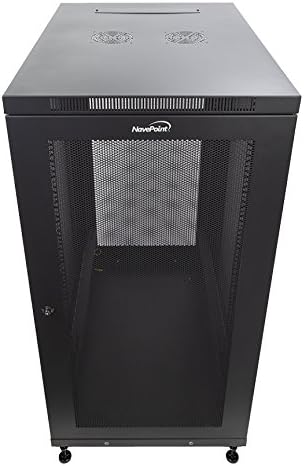 NavePoint 24U Rack Enclosure Server Cabinet, Mid Depth 33 Inch Deep, Perforated Door Lock and Casters Black