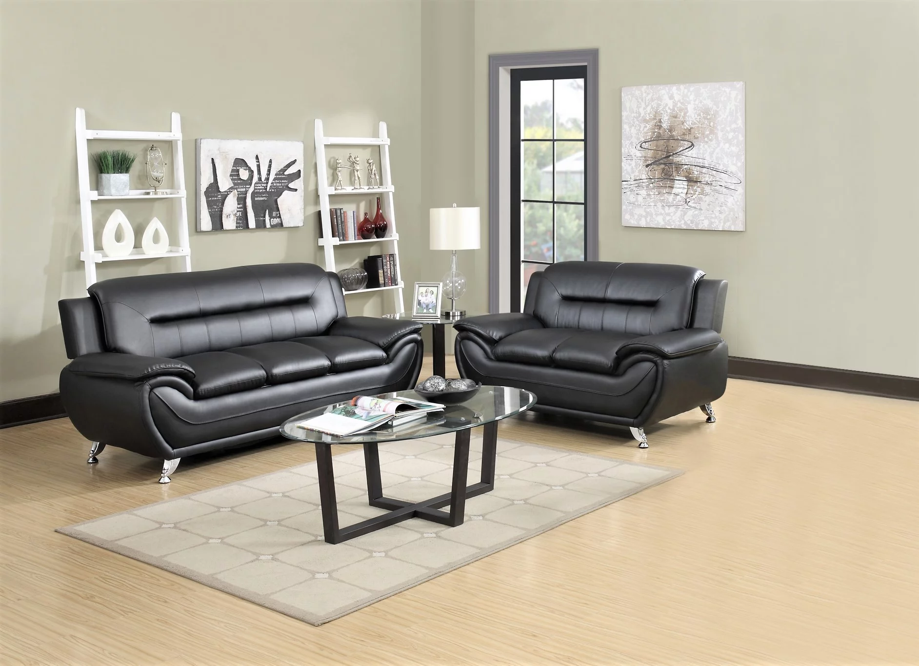 Uspridefurniture Sanuel Faux Leather 2Pcs Living Room Sets,Black