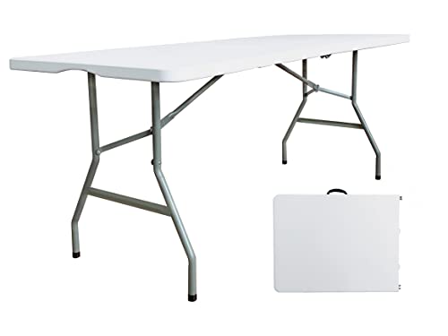 8 Foot Folding Table 96 inch Heavy Duty 8ft Plastic Portable Foldable Table with Handle Indoor Outdoor White 8' Dining Table for Picnic
