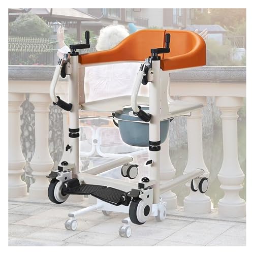 Patient Lift Transfer Chair, Portable Bath Lifts with 180° Split Seat for Disabled Elderly, Commode Toilet Shower Chair with Wheels