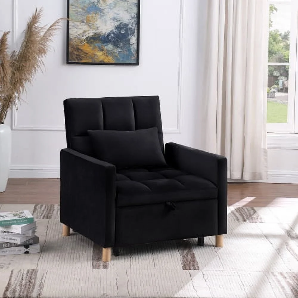 HESTINYSU Convertible Sleeper Sofa Chair Bed, Adjustable Chair with Pillow, Multi-Functional Sleeper Chair with soft velvet Fabric