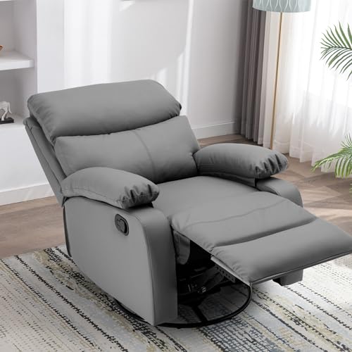 Swivel Rocker Recliner Chair for Adults, Genuine Leather Recliner Chair, Rocking Recliner Chair, Single Sofa Small Recliner for Living Room, RV