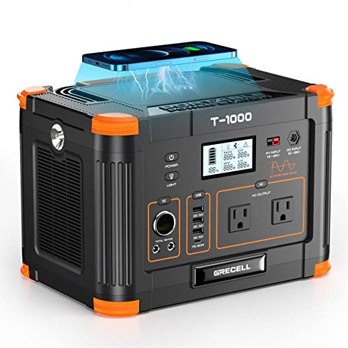 Portable Power Station 1000W (Peak 2000W), GRECELL 999Wh Solar Generator with 60W USB-C PD Output
