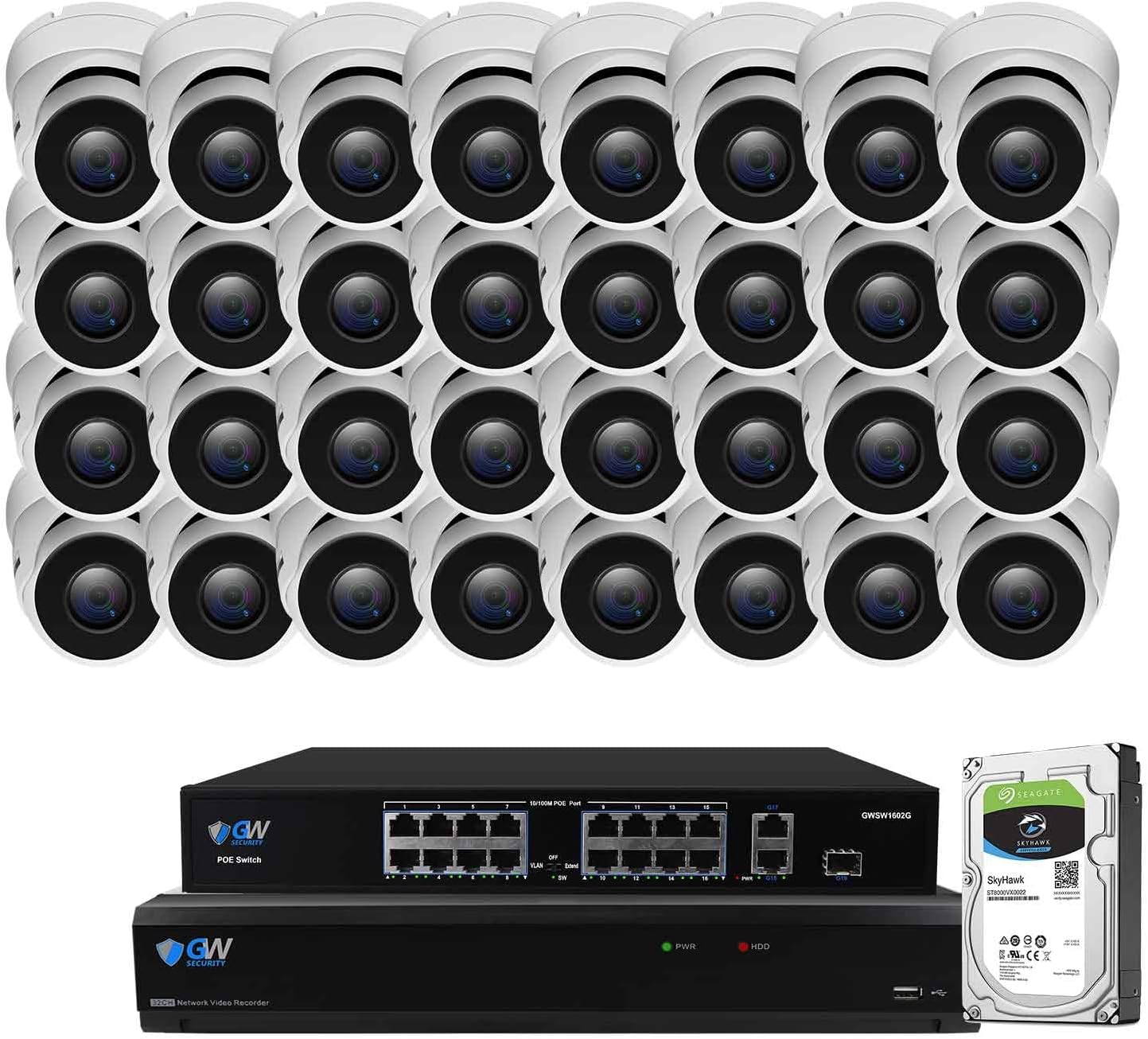 GW Security 32 Channel 12MP NVR 4K Smart AI Security Camera System with 32 x 4K (8MP) IP PoE Microphone Dome Camera, 100ft Night Vision