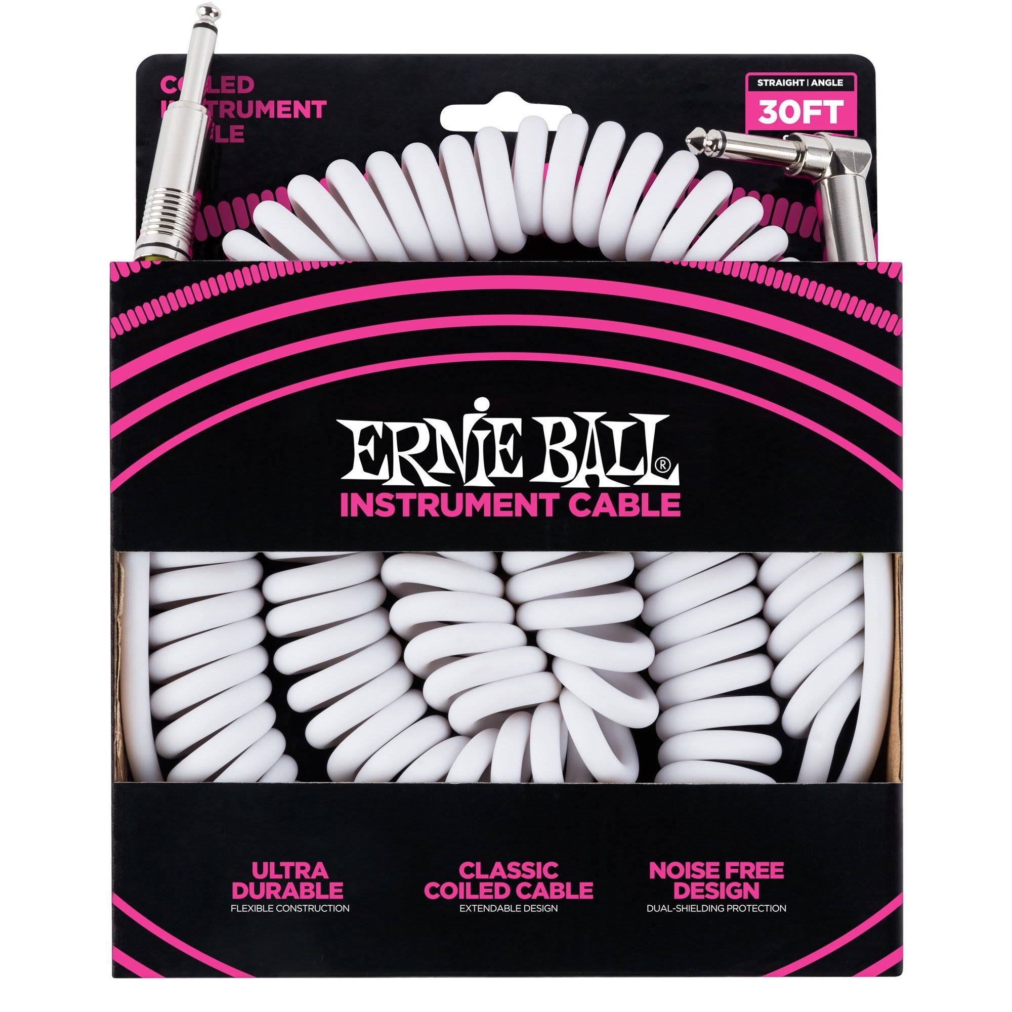 Ernie Ball 30& Coiled Straight / Angle Instrument Cable - White