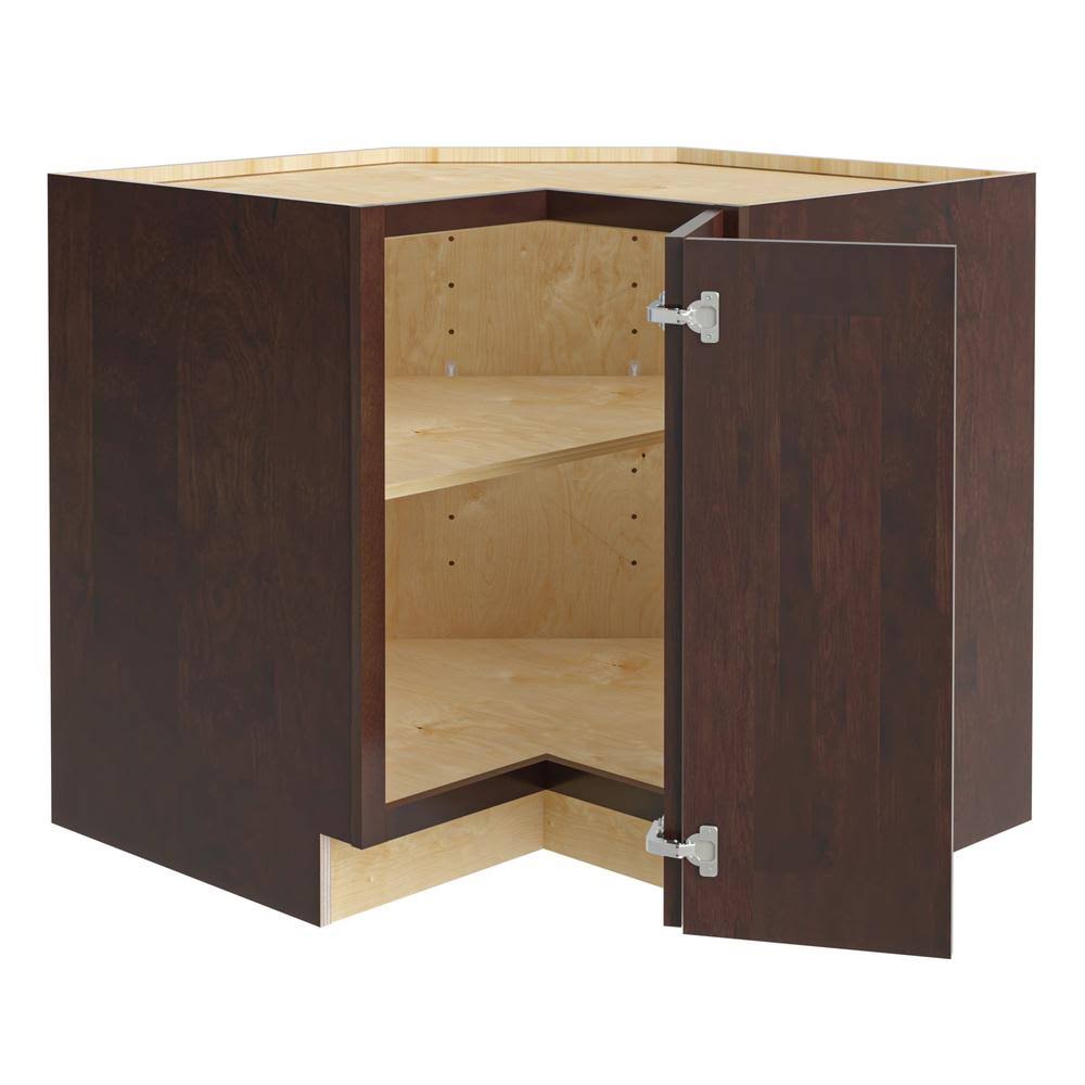 Home Decorators Collection Franklin Assembled 36x34.5x24 in. Plywood Shaker EZ Reach Base Corner Kitchen Cabinet Right in Staine
