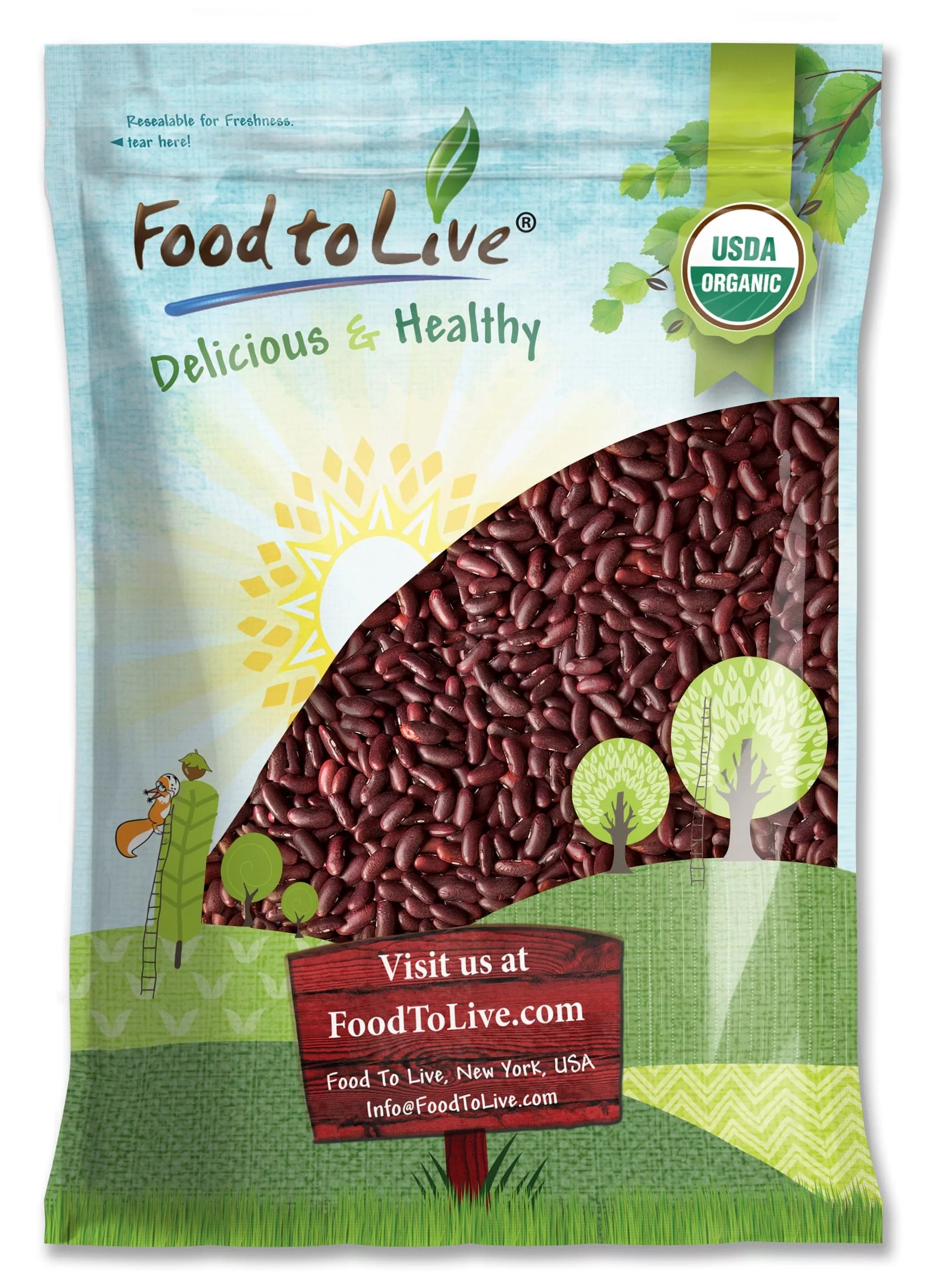 Organic Dark Red Kidney Beans, 15 Pounds — Non-GMO, Sproutable, Kosher, Raw, Vegan — by Food to Live - Curated Treasures Market