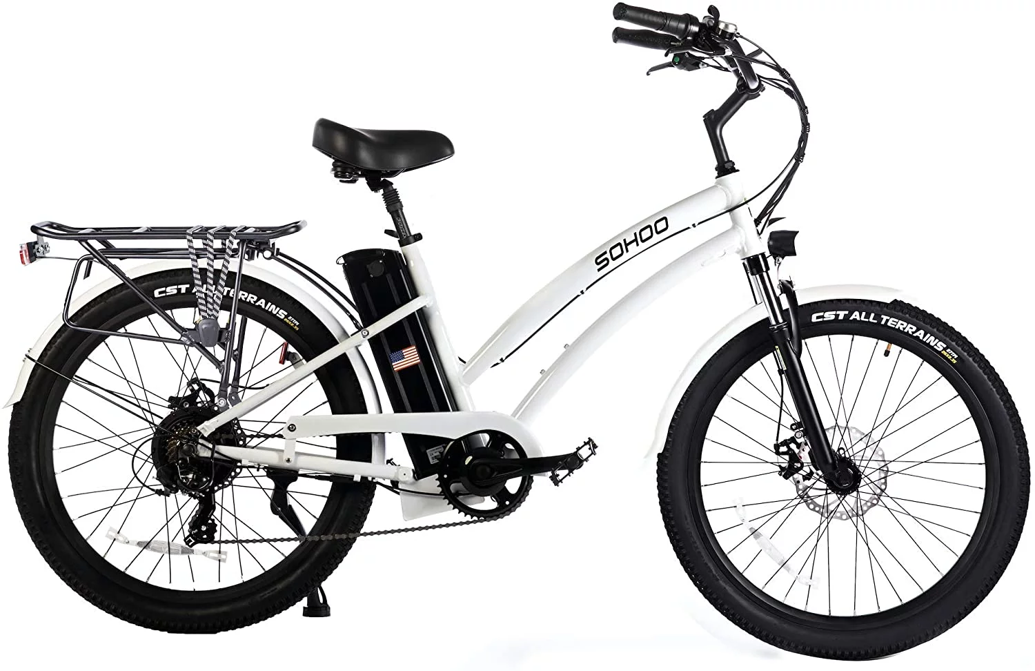 SOHOO 48V500W13Ah 26" Step-Thru Beach Cruiser Electric Bicycle City E-Bike Mountain Bike(Fit 5Ft 3in to 6Ft 8in) (White) - Curated Treasures Market