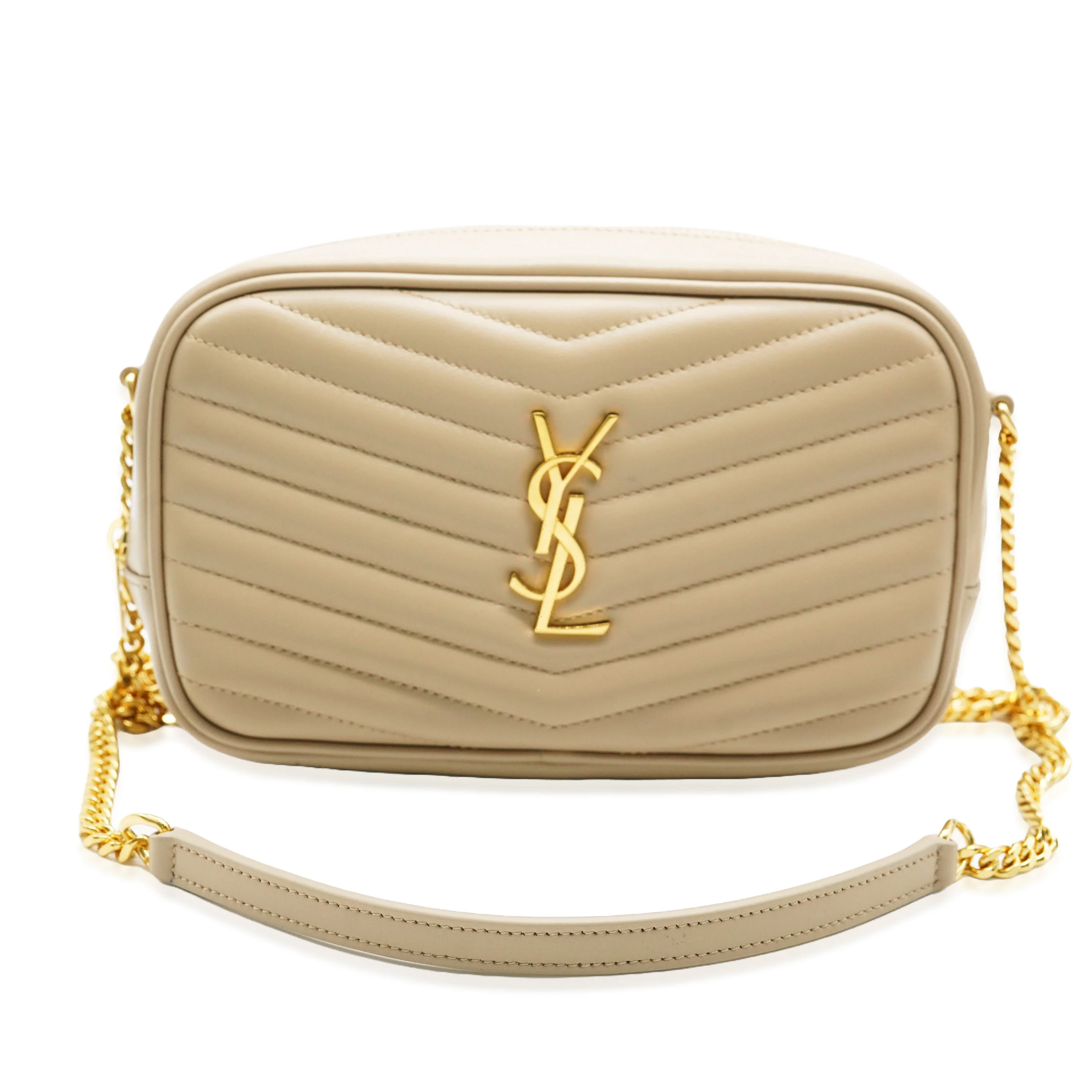 Saint Laurent Beige Chevron Calfskin Mini Lou Camera Bag