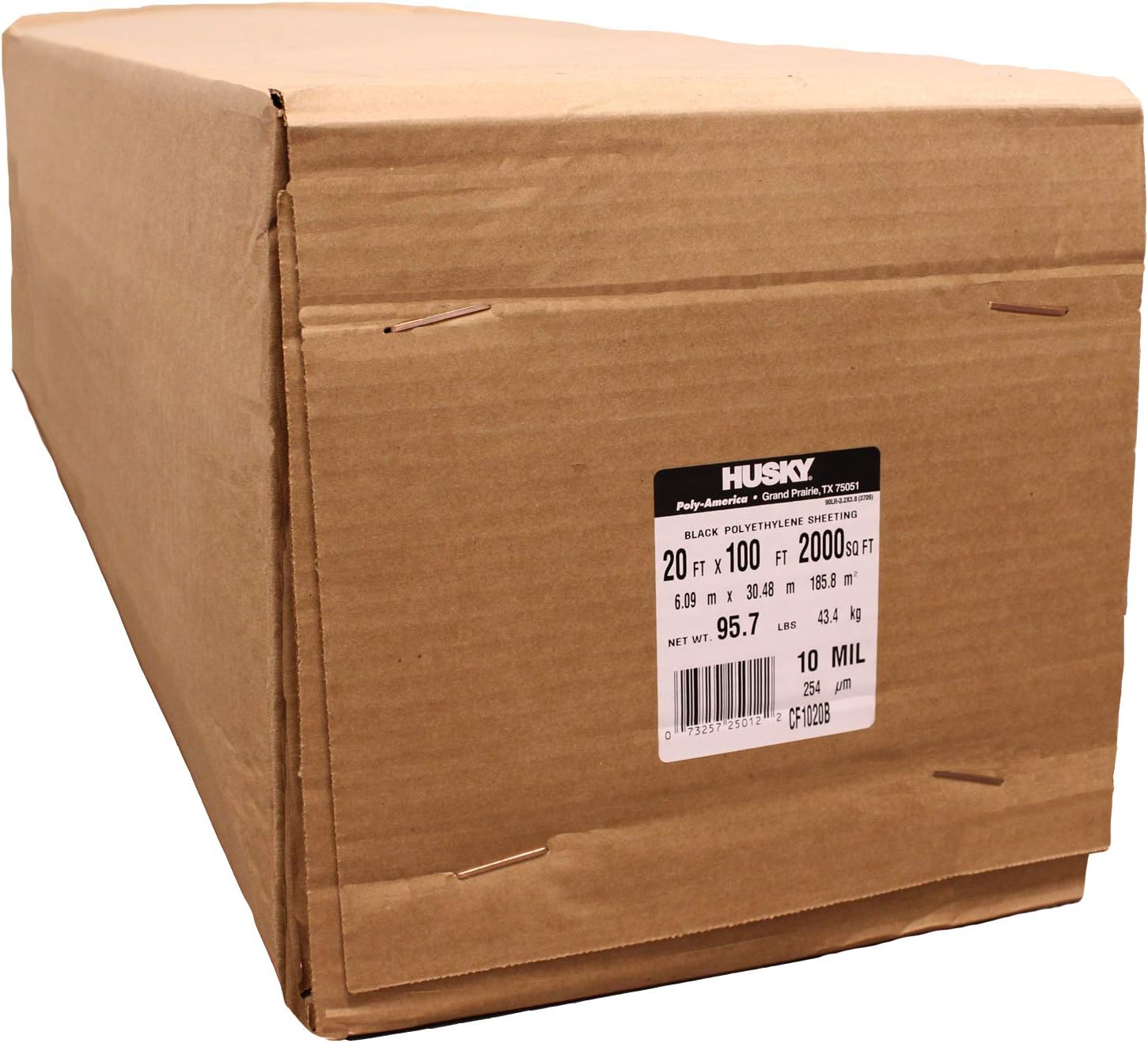 Poly-America (20'x100') Husky Contractor's Choice Black Plastic Sheeting 10 Mil. Thickness (CF1020) Polyethylene Plastic BEST FOR Overspray Shield