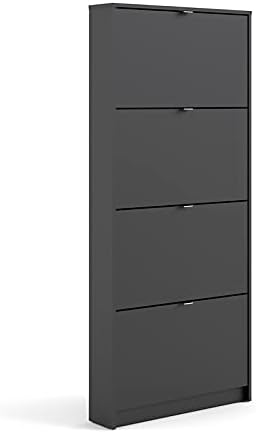 Pemberly Row Modern 4 Drawer Shoe Cabinet, 12-Pair Shoe Rack Stoarge Organizer in Black Matte