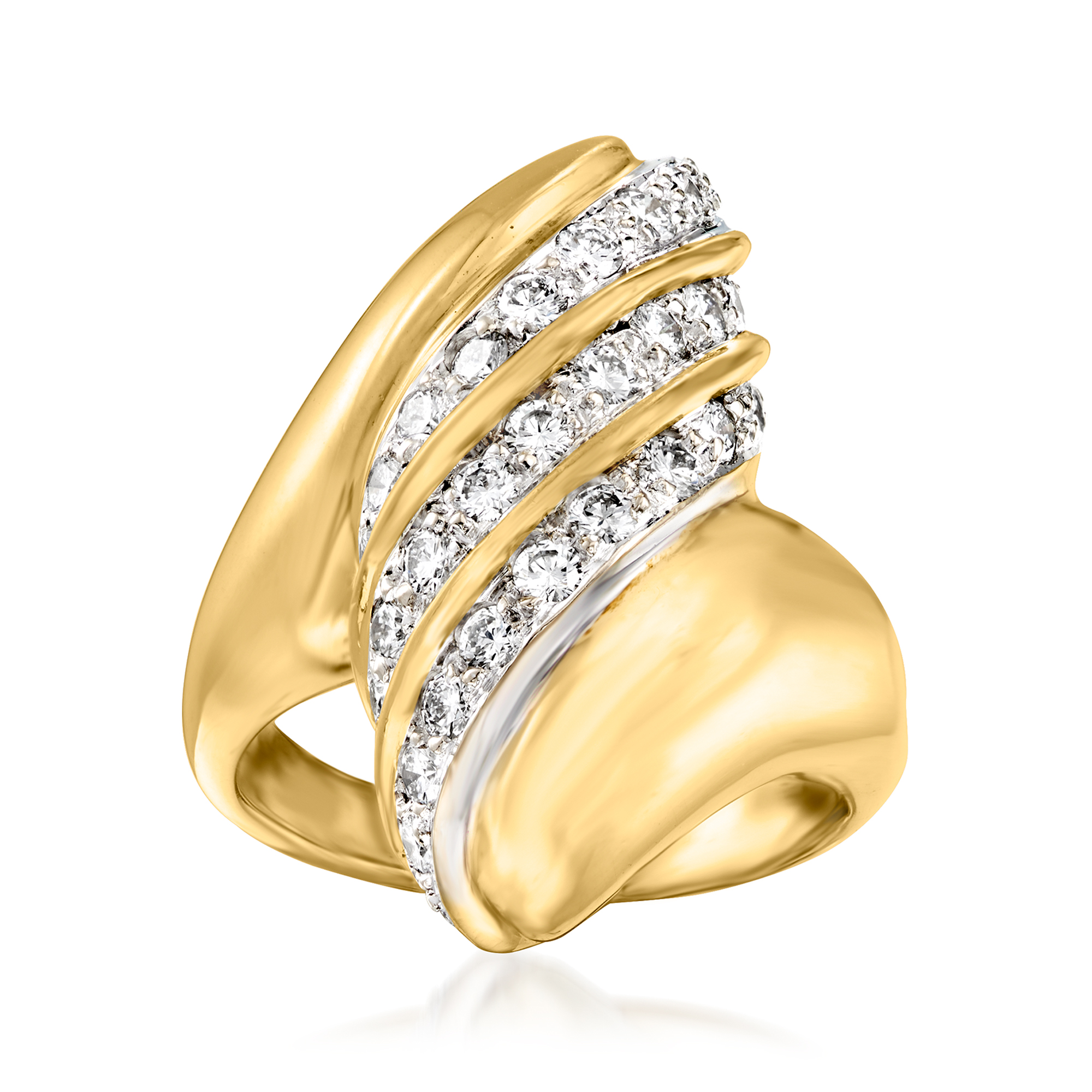 Pre-Owned Ross-Simons C. 1980 Vintage .75 ct. t.w. Diamond Swirl Cocktail Ring in 18kt Yellow Gold, Women's, Adult, (Good)