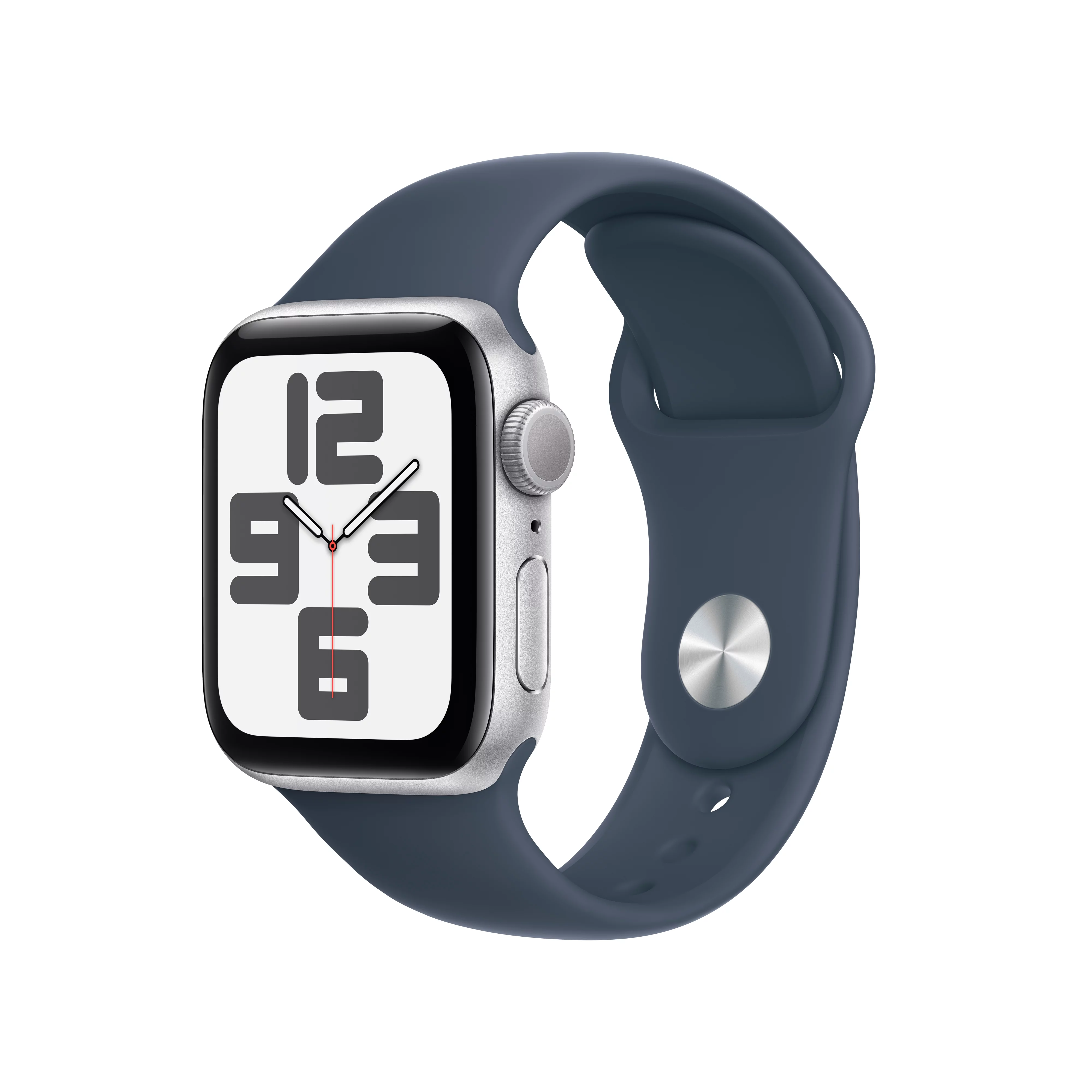 Apple Watch SE (2nd Gen) GPS 40mm Silver Aluminum Case with Storm Blue Sport Band - S/M. Fitness & Sleep Tracker, Crash Detection, Heart Rate Monitor