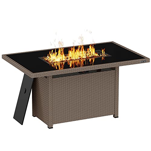 EAST OAK 44'' Propane Fire Pit Table, 60,000 BTU Gas Fire Table w/Aluminum Frame, H Type Burner and Tempered Glass Tabletop