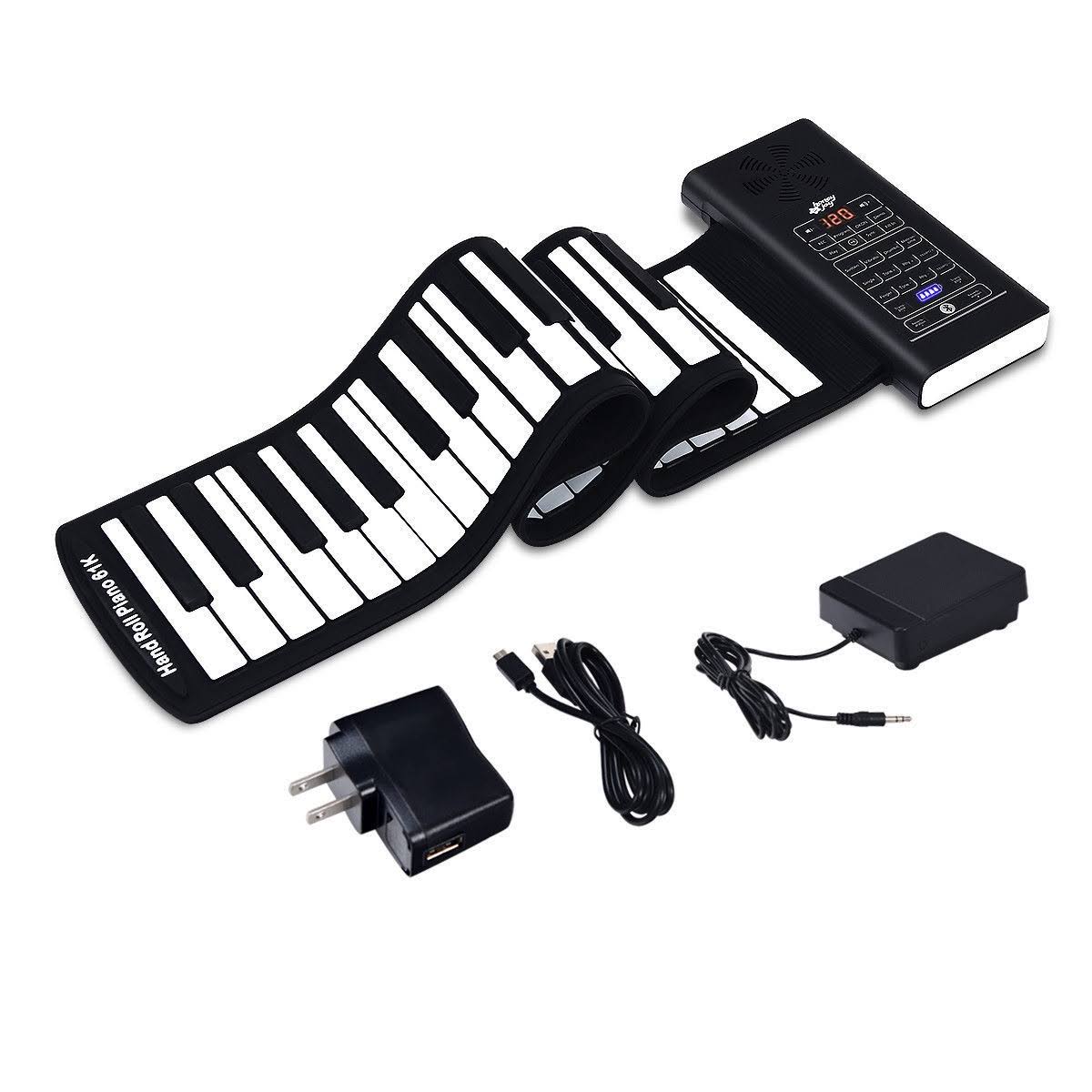 61 Key Electronic Roll Up Silicone Rechargeable Piano Keyboard-Black - Megean
