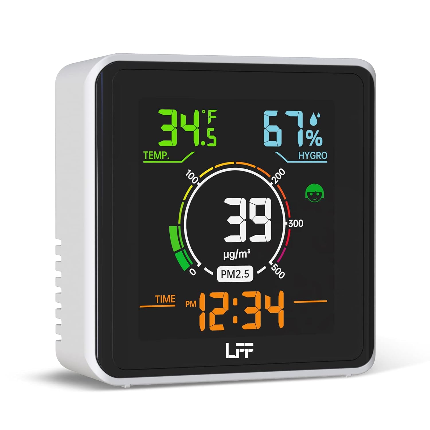 Indoor Air Quality Monitor, LFF PM2.5 Detector, Temperature Tester, and Humidity Monitor Meter Sensor for Home, Office, School, Hotel