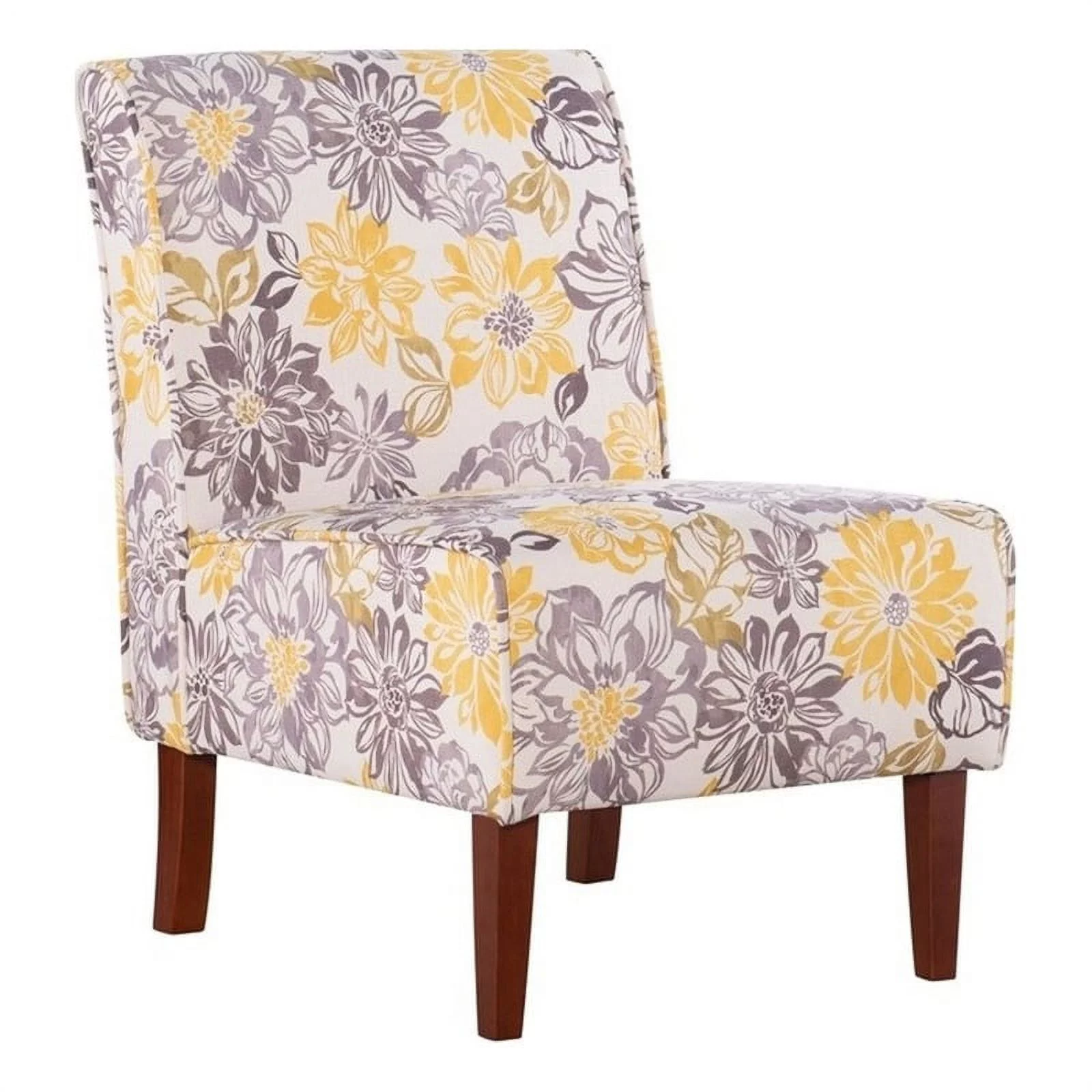 Riverbay Furniture Transitional Fabric Floral Accent Chair in Gray/Yellow