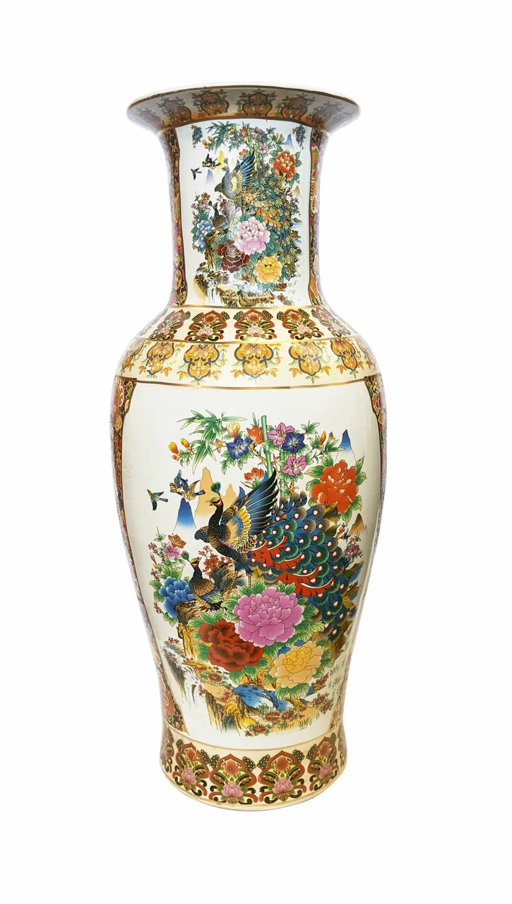 Japanese Porcelain Satsuma Vase, 36" - Oriental Furniture Warehouse