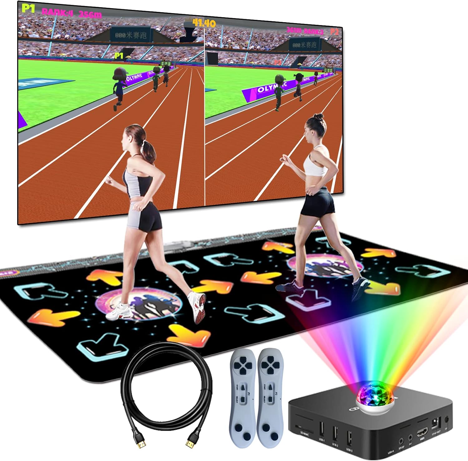 YRPRSODF Double Dance Mat for Kids and Adults, TV/ PC HDMI Electronic Dancing Step Pad with Games, Music, Fitness,3D Somatosensory& Cartoon Mode