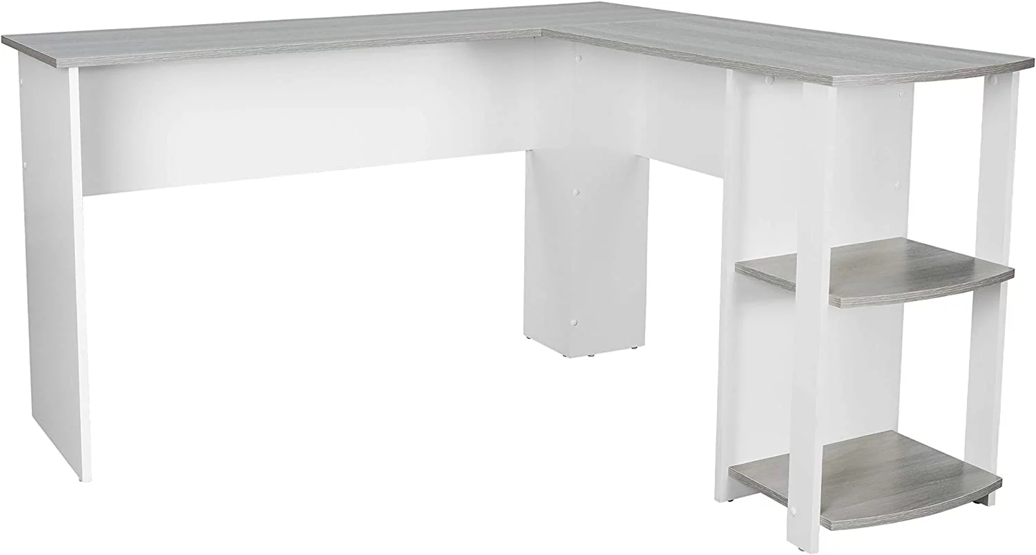 AngLink Shaped Desk - Modern Computer Desk with Corner Bookshelf & Side Storage Shelves for Home Office Accessories - Elegant, Space-Saving