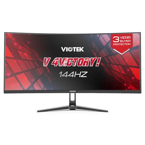 Viotek GNV34DBE4 34 Inch UWQHD 144Hz Curved Gaming Monitor | Ultra-Wide 21:9 3440x1440p, 1ms MPRT, 4000:1 Contrast, 140% sRGB, HDR