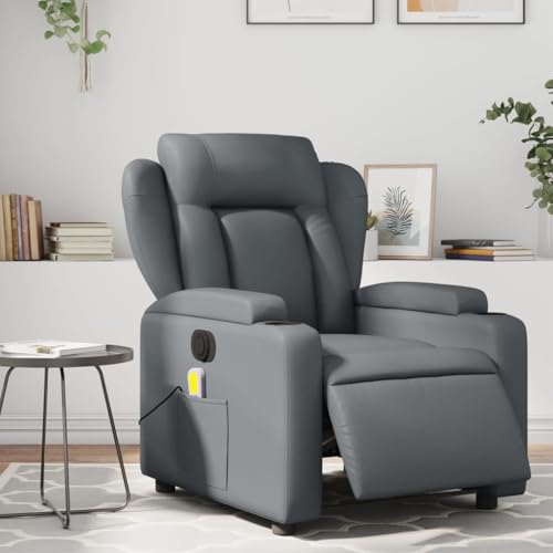Electric Massage Recliner Chair Gray Faux Leather