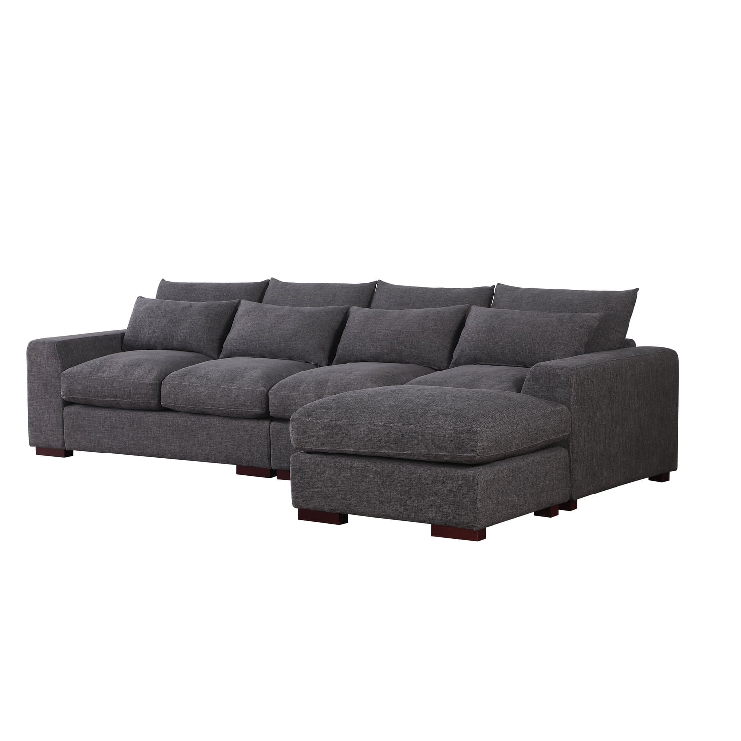 Devion Furniture 123.24'' Fabric Square Arm Modular Reversible Sectional Sofa & Ottoman-Dark Gray