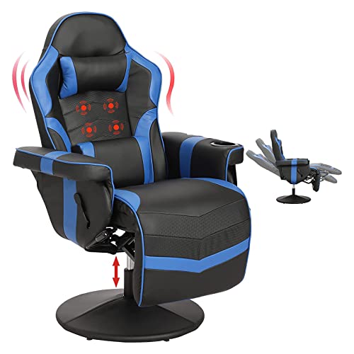 Massage Video Gaming Recliner Chair - Ergonomic Backrest & Seat Height Adjustment Swivel Recliner