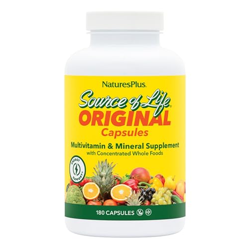 Natures Plus Source of Life - 180 Capsules - Multivitamin & Mineral Supplement - Supports Natural Energy & Overall Well-Being - Gluten Free