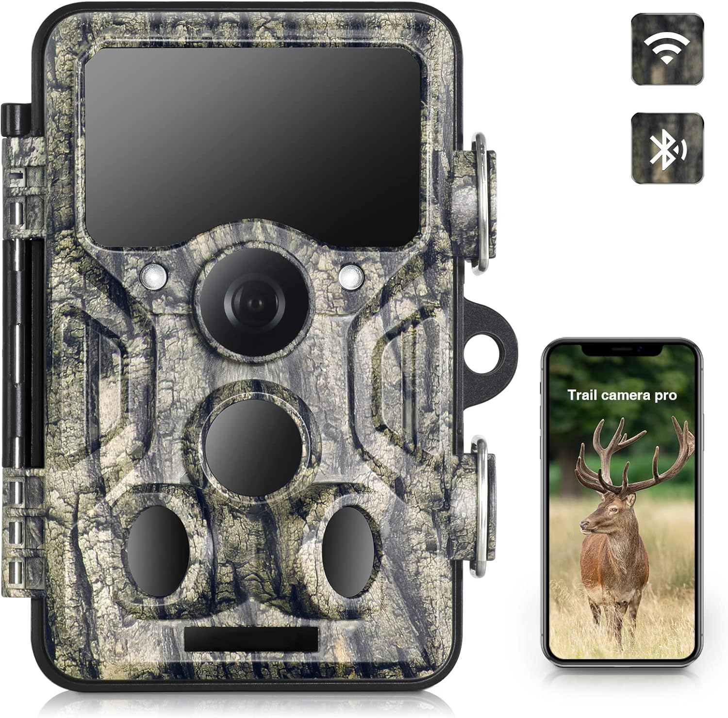 WiFi Bluetooth Trail Camera, 20MP 1296P 2.4” LCD Game Camera，Clear 100ft No Glow Infrared Night Vision