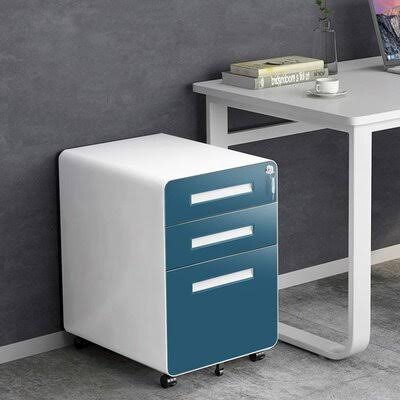 3-Drawer Mobile Vertical Filing Cabinet Ebern Designs Color: White/Blue