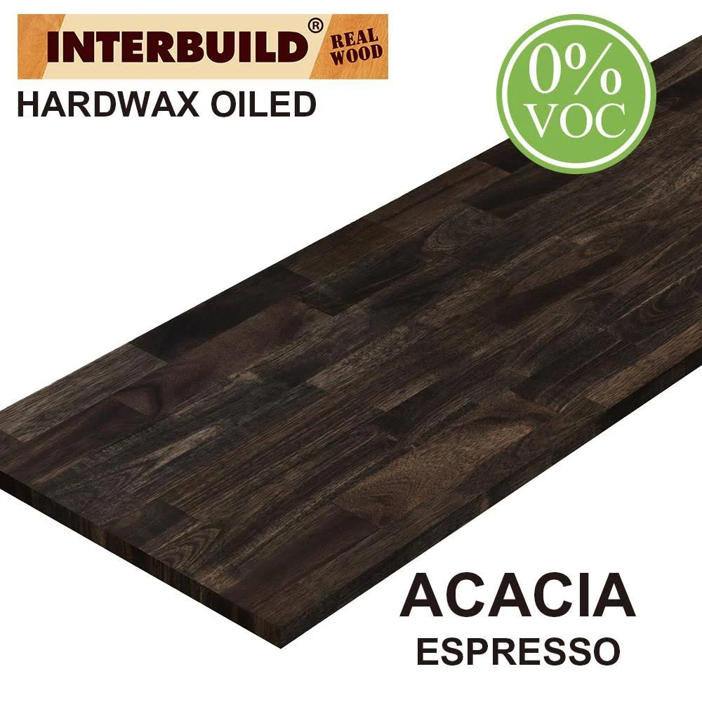 Interbuild Acacia 8 ft. L x 40 in. D x 1.5 in. T Butcher Block Island Countertop in Espresso Stain, Brown 672605