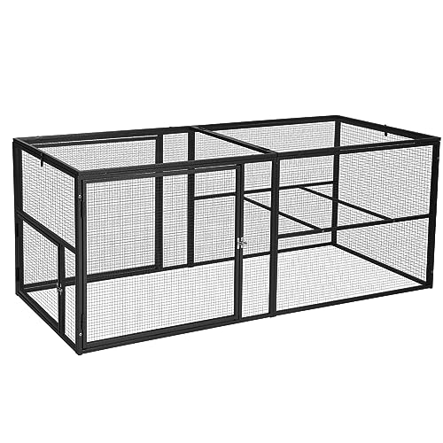 Aivituvin 71" Chicken Coop Run Extension Metal Frame with Perches, Outdoor Rabbit Run Duck House Enclosure with Detachable Door