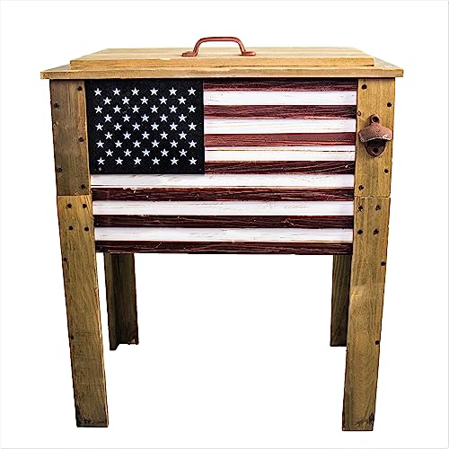 BACKYARD EXPRESSIONS PATIO · HOME · GARDEN 913284-NM Outdoor Beverage Cooler for Patio-87 Qt. w/Folding Side Tables-Rustic Brown-Backyard Expressions