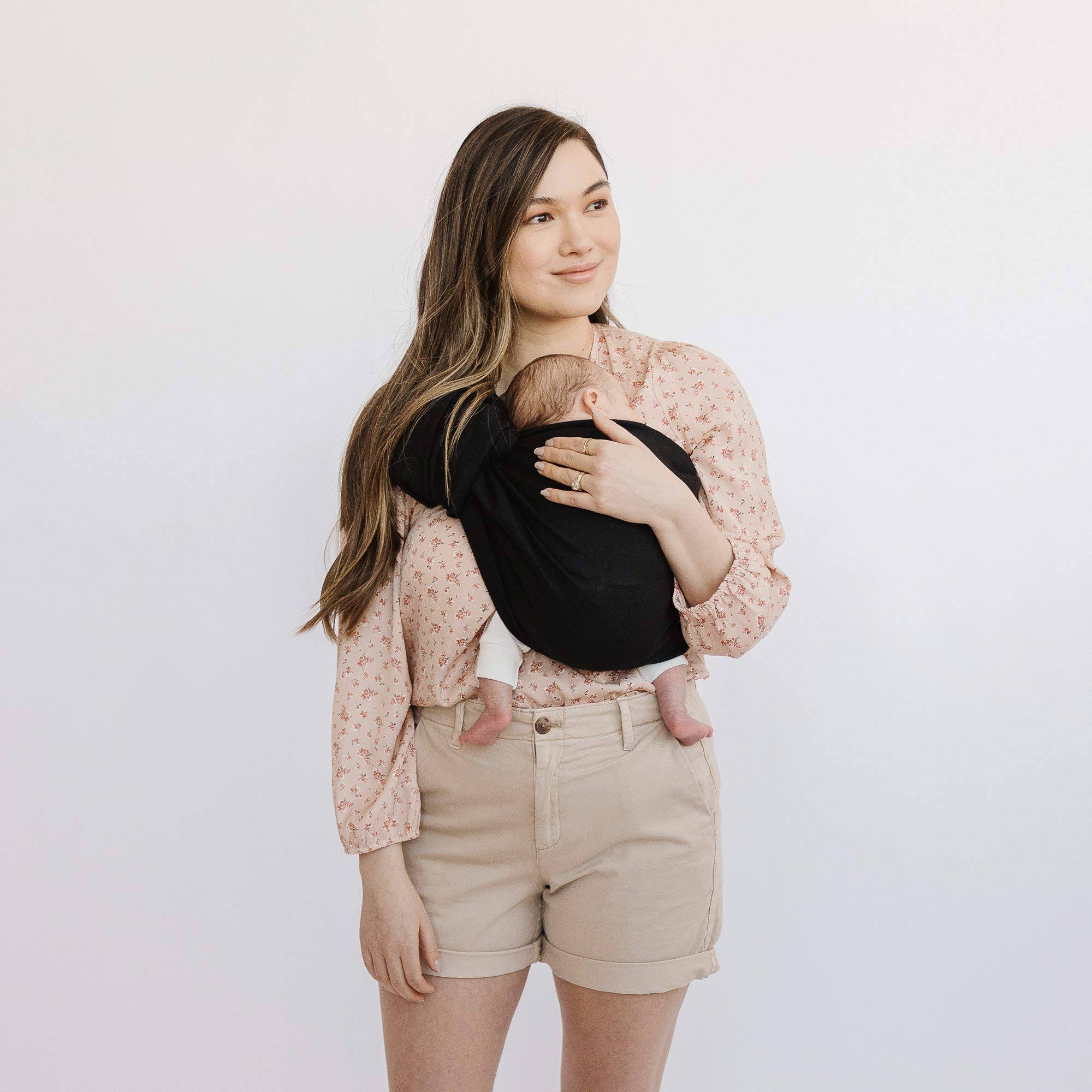 Wildbird Ring Sling Baby Carrier Made from 100% Belgian Linen - Solid Color, Newborns to Toddlers - (Raven Fabric/Black Ring)