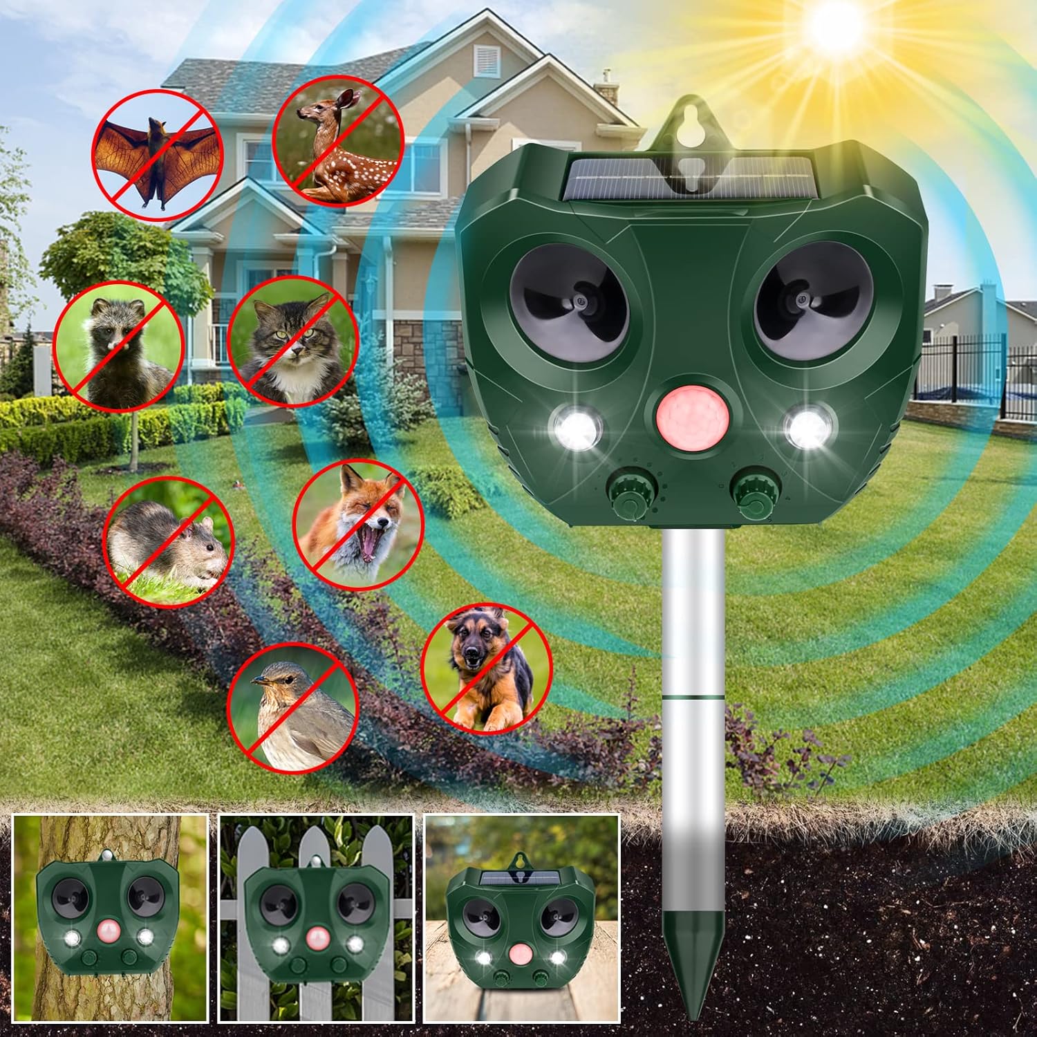 Animal Repeller Ultrasonic, Solar Pest Animal Repellent, Outdoor Animal Deterrent Devices with Motion Sensor and Flashing Lights