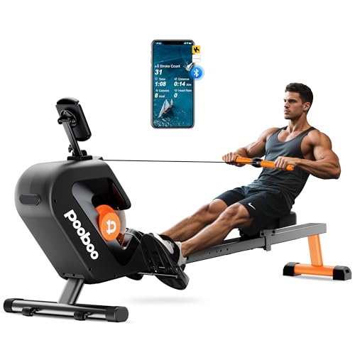 pooboo Rowing Machine, Max 350 LBS Magnetic Rower with LCD Monitor, Tablet Holder, Upgraded Rowing Machines for Home use
