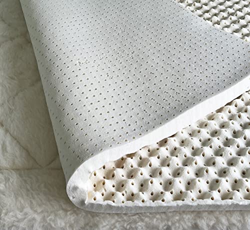 Green Natural Organic Egg Crate Latex Mattress Topper Queen Size - Medium Firm - GOLS Certified Organic Convoluted Latex Foam