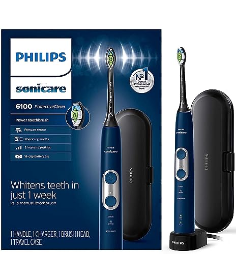 Philips Sonicare ProtectiveClean 6100 Rechargeable Electric Power Toothbrush, Frustration Free Packaging, White, HX6877/33
